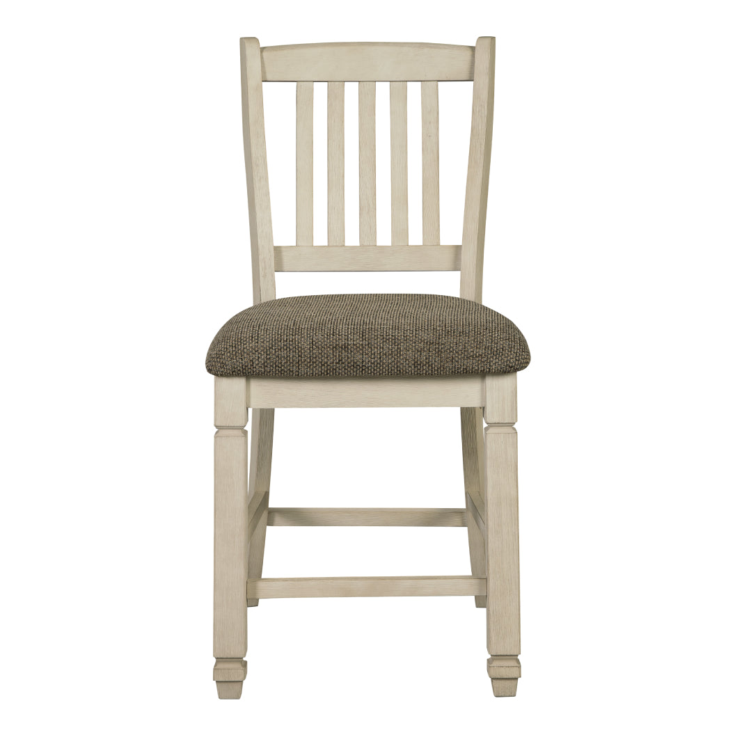 Ensemble de 2 tabourets de bar rembourrés et en bois blanc vieilli - Bolanburg