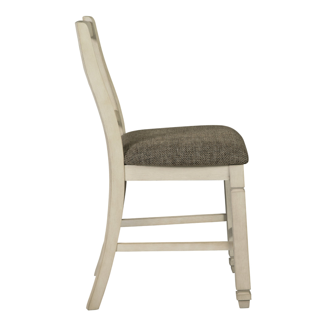 Ensemble de 2 tabourets de bar rembourrés et en bois blanc vieilli - Bolanburg