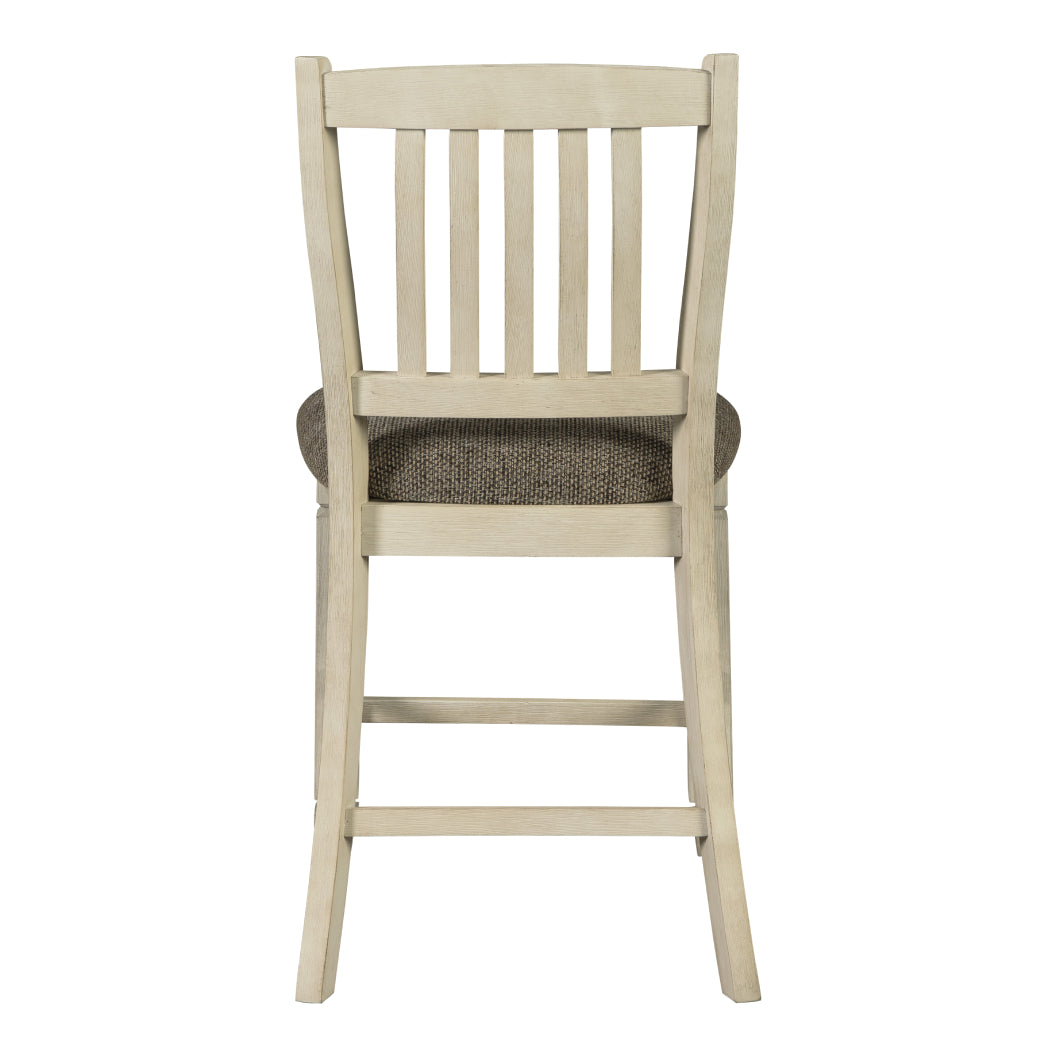 Ensemble de 2 tabourets de bar rembourrés et en bois blanc vieilli - Bolanburg