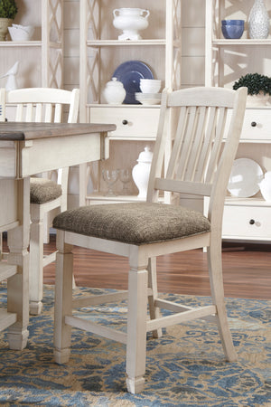 Ensemble de 2 tabourets de bar rembourrés et en bois blanc vieilli - Bolanburg