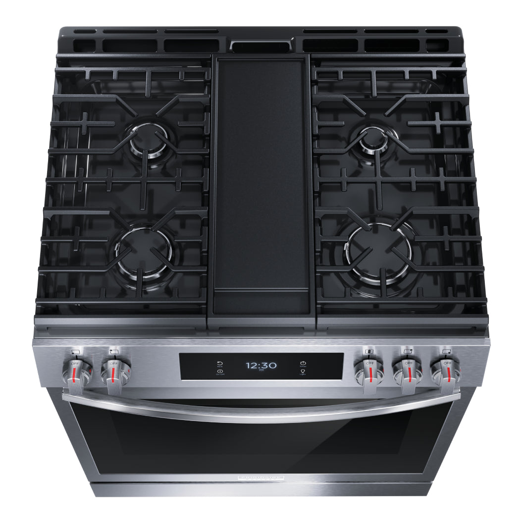 Cuisinière au gaz 30 po, 6,0 pi³ Inox avec Convection totale, Air Fry et plaque de cuisson intégrée