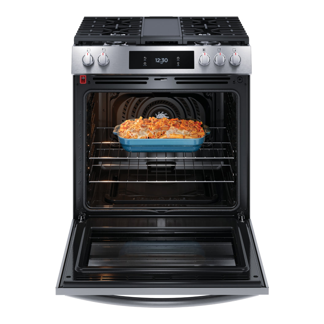 Cuisinière au gaz 30 po, 6,0 pi³ Inox avec Convection totale, Air Fry et plaque de cuisson intégrée