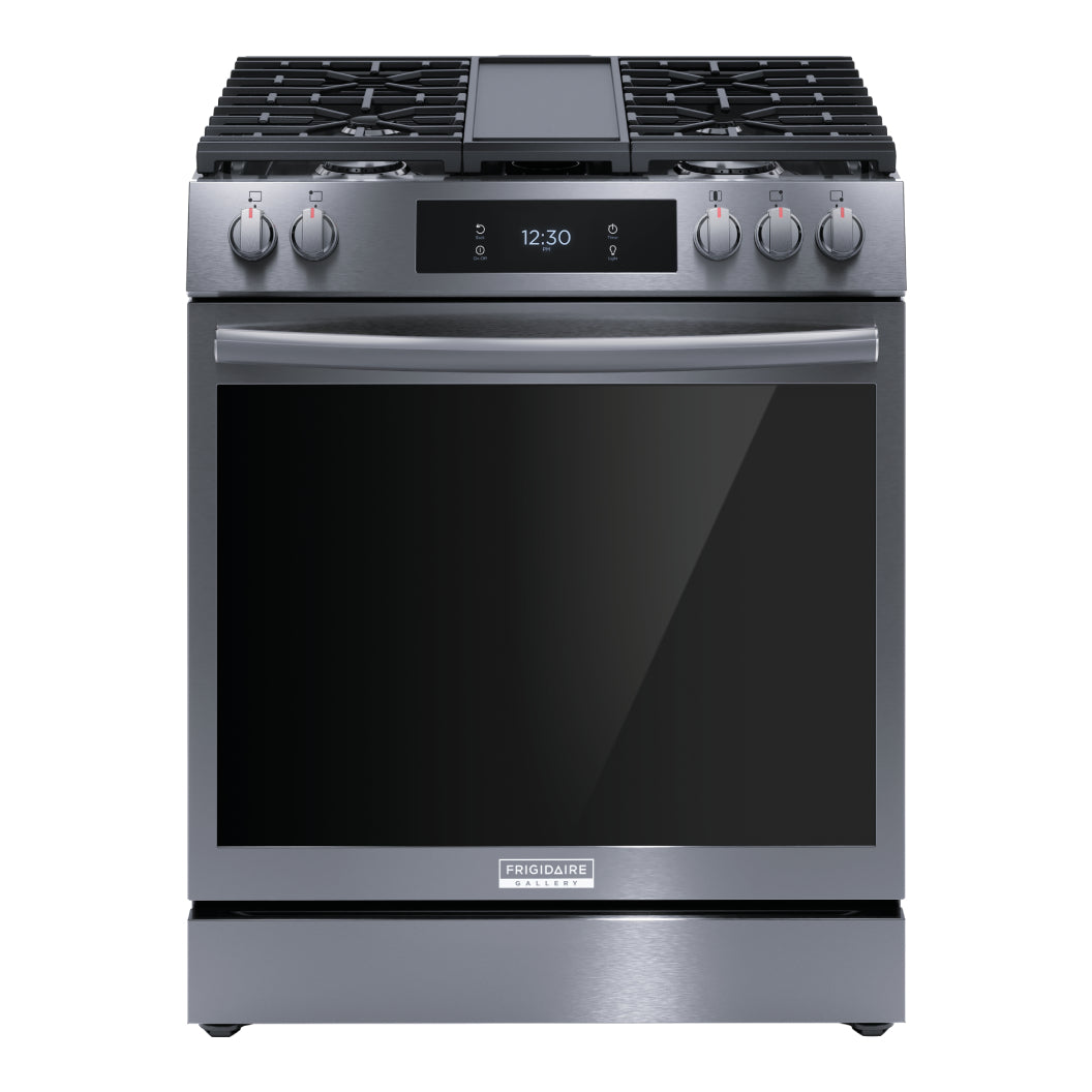 Cuisinière au gaz 30 po, 6,0 pi³ Inox noir avec Convection totale, Air Fry et plaque de cuisson intégrée