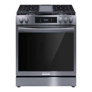 Cuisinière au gaz 30 po, 6,0 pi³ Inox noir avec Convection totale, Air Fry et plaque de cuisson intégrée