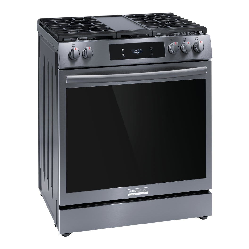 Cuisinière au gaz 30 po, 6,0 pi³ Inox noir avec Convection totale, Air Fry et plaque de cuisson intégrée