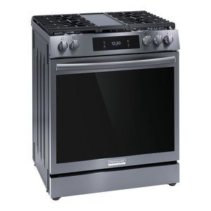 Cuisinière au gaz 30 po, 6,0 pi³ Inox noir avec Convection totale, Air Fry et plaque de cuisson intégrée