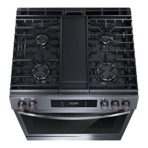 Cuisinière au gaz 30 po, 6,0 pi³ Inox noir avec Convection totale, Air Fry et plaque de cuisson intégrée