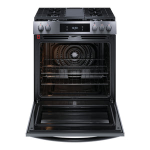 Cuisinière au gaz 30 po, 6,0 pi³ Inox noir avec Convection totale, Air Fry et plaque de cuisson intégrée