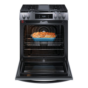 Cuisinière au gaz 30 po, 6,0 pi³ Inox noir avec Convection totale, Air Fry et plaque de cuisson intégrée