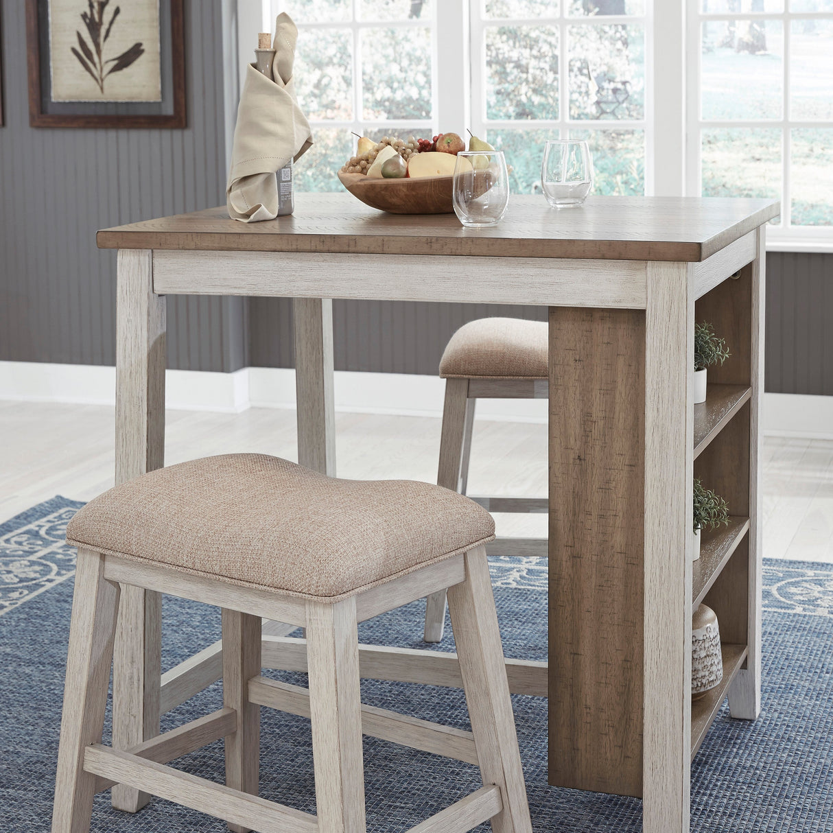 Ensemble de salle à manger bistro en bois bicolore avec 2 tabourets - Skempton