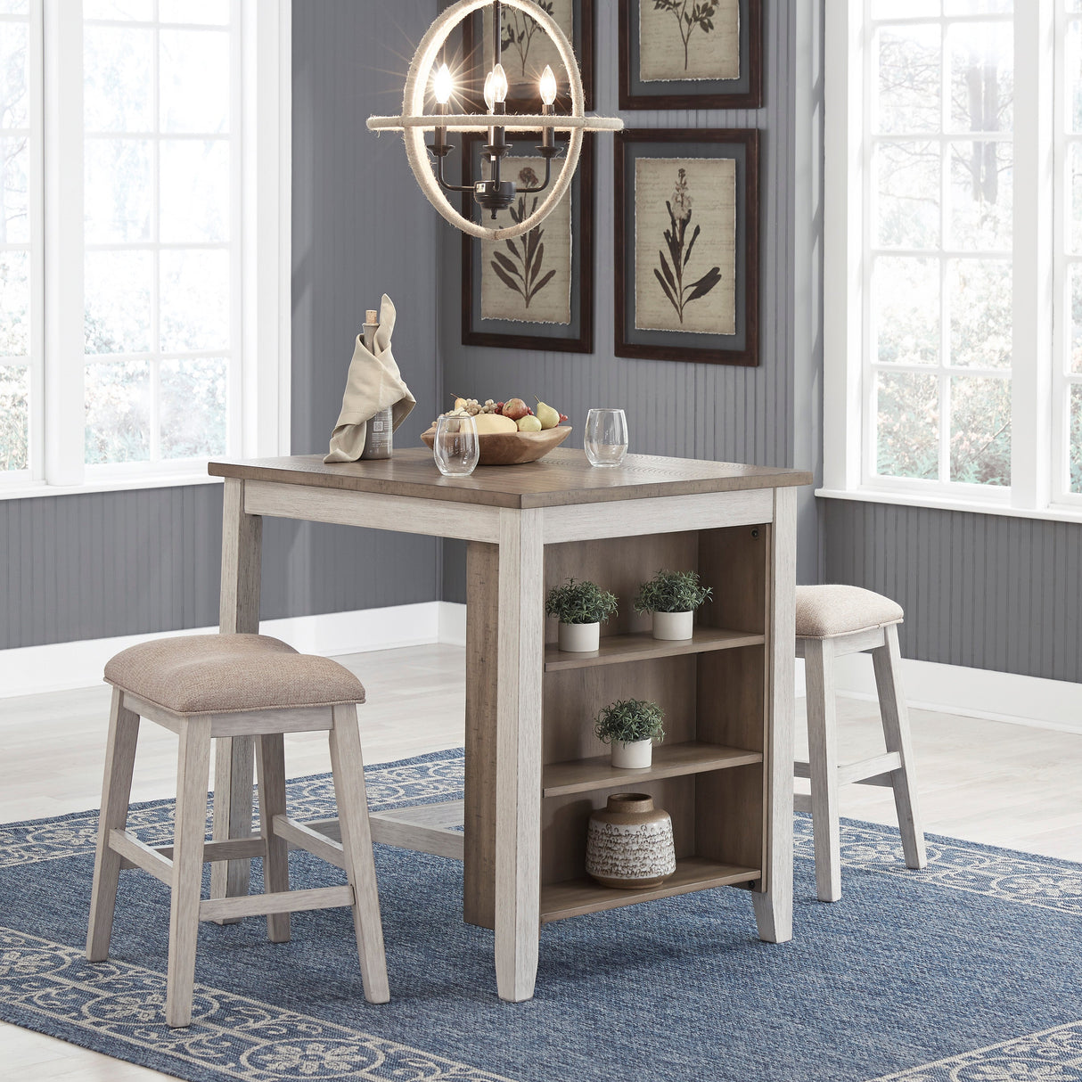Ensemble de salle à manger bistro en bois bicolore avec 2 tabourets - Skempton