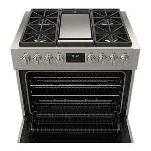 Cuisinière au gaz autoportante 36 po, 5,2 pi³ Inox - Sofia Pro avec 4 brûleurs et une plaque centrale