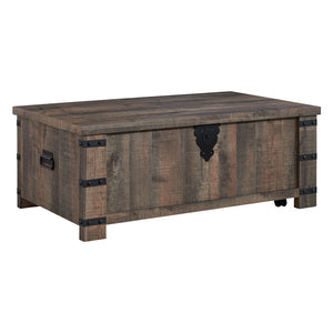 Table basse en bois/MDF brun rustique avec plateau relevable - Hollum