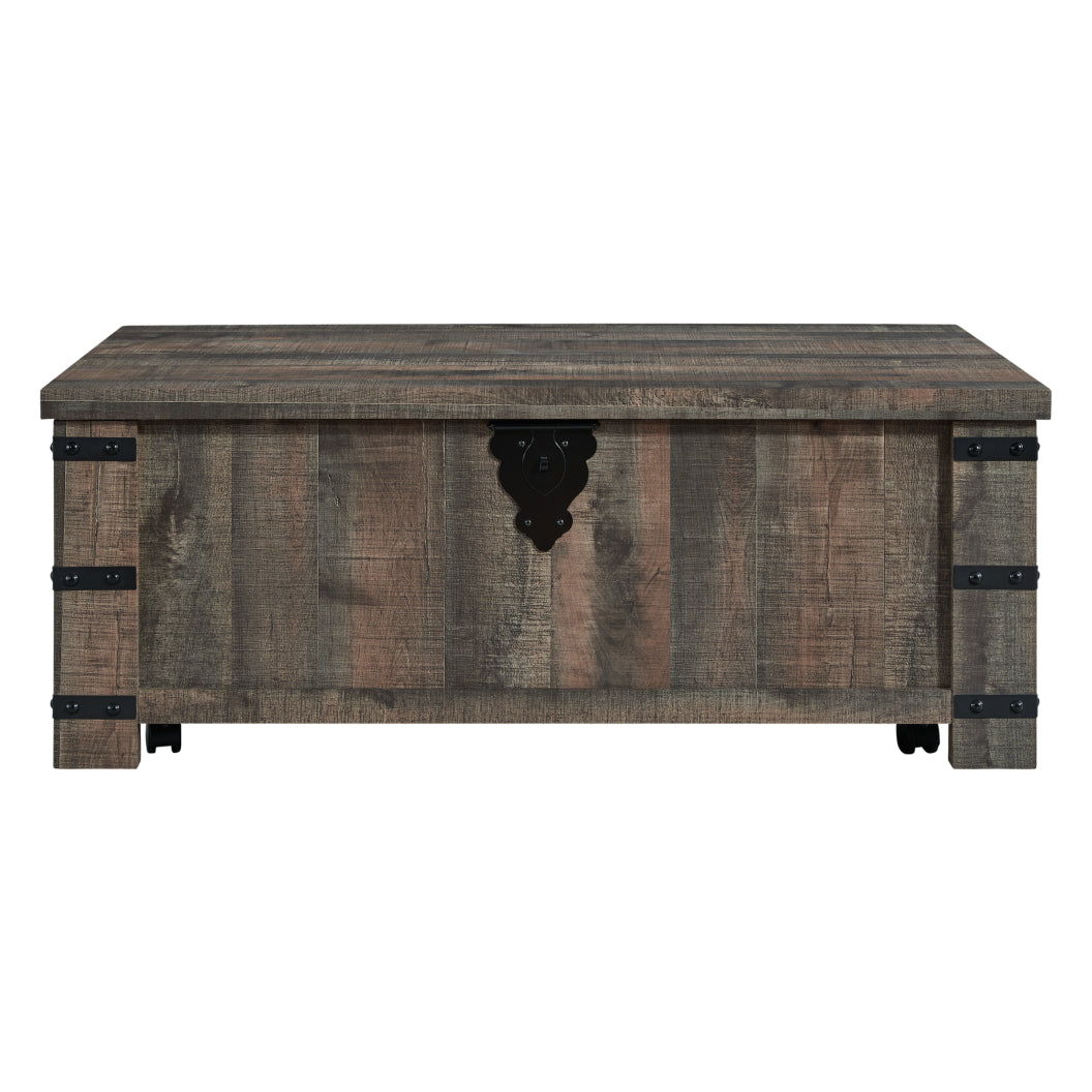 Table basse en bois/MDF brun rustique avec plateau relevable - Hollum