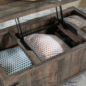 Table basse en bois/MDF brun rustique avec plateau relevable - Hollum