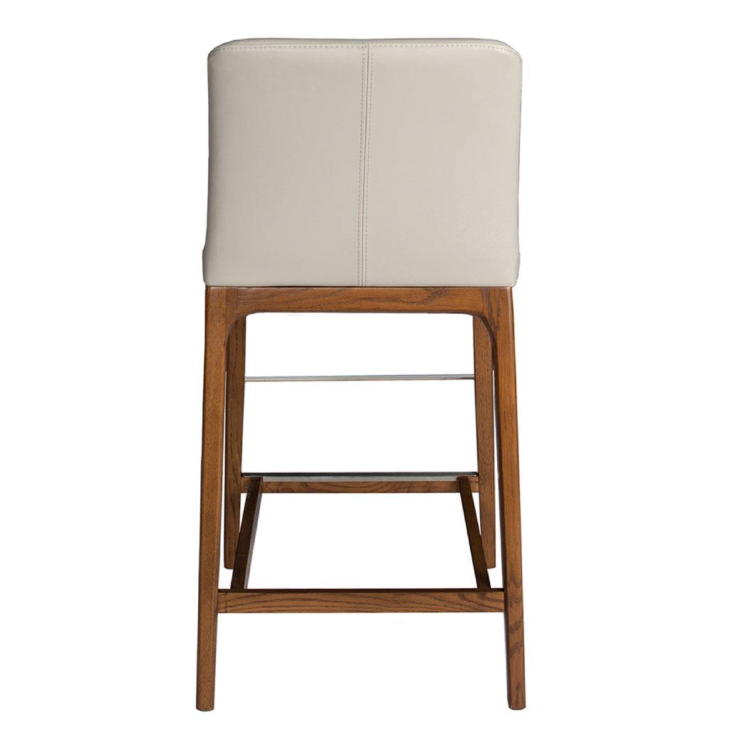 Tabouret de comptoir rembourré en cuir et bois de chêne teinte noyer - Lucia