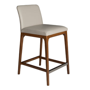 Tabouret de comptoir rembourré en cuir et bois de chêne teinte noyer - Lucia