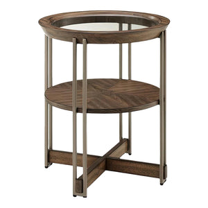 Table de bout Elora en verre et en bois noyer