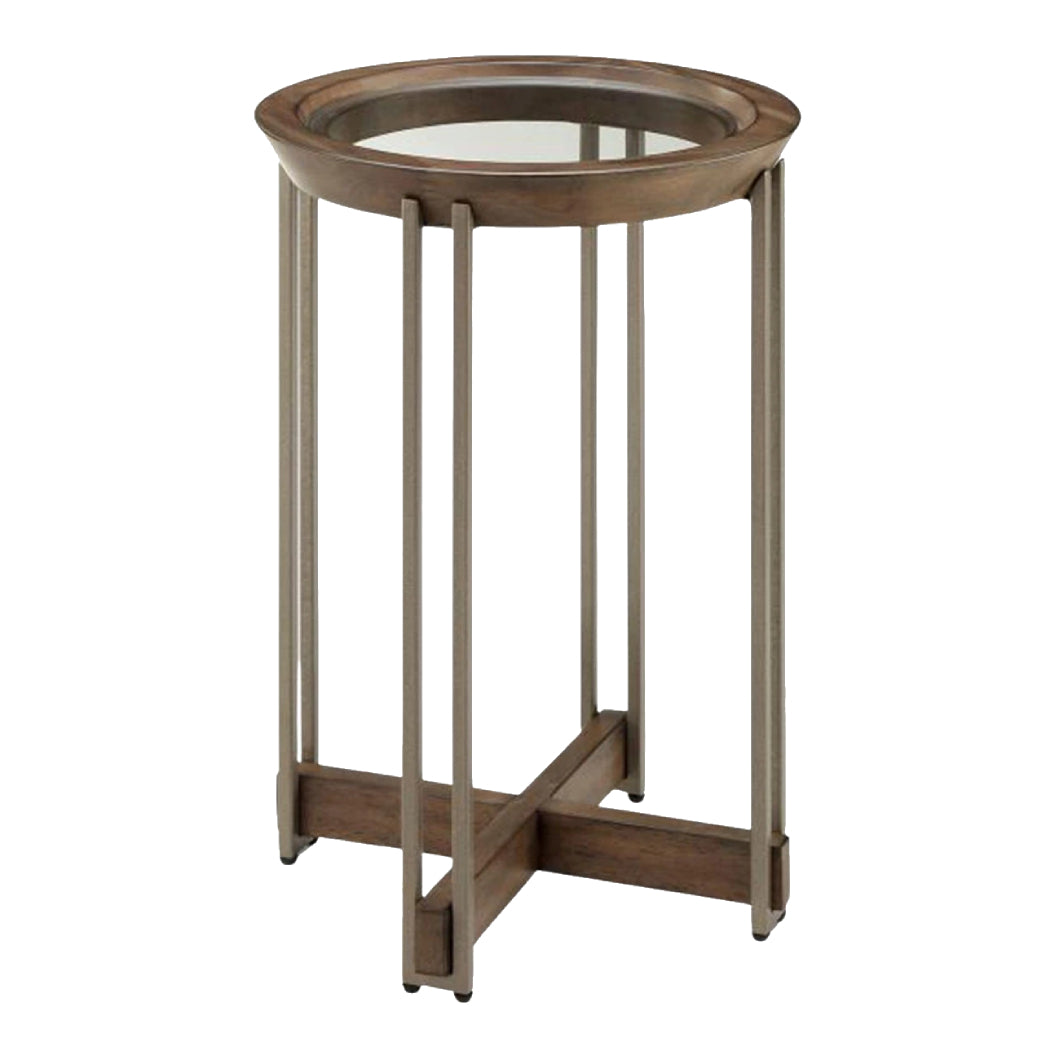 Table accent Elora en verre et en bois noyer