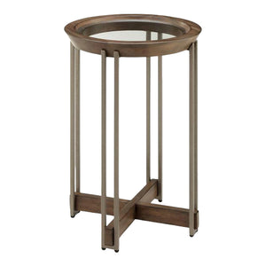 Table accent Elora en verre et en bois noyer