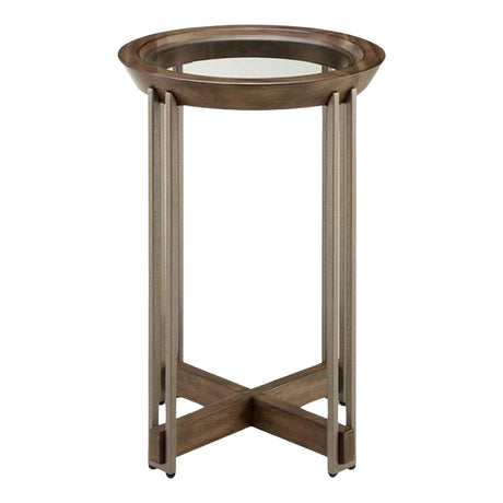 Table accent Elora en verre et en bois noyer