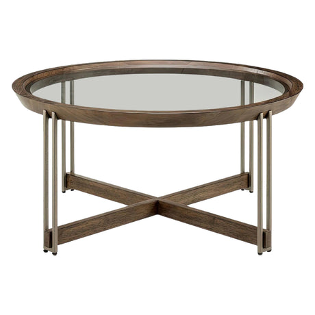 Table basse Elora en verre et en bois noyer