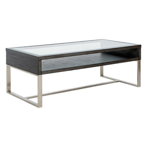 Table basse Langston en verre, bois et métal inox