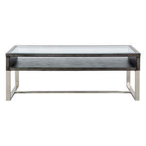 Table basse Langston en verre, bois et métal inox