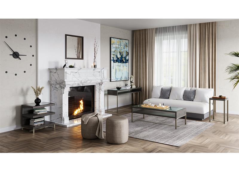 Table basse Langston en verre, bois et métal inox