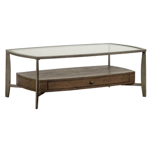 Table basse Ardis en verre, bois et métal gris