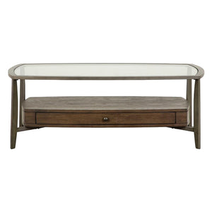 Table basse Ardis en verre, bois et métal gris