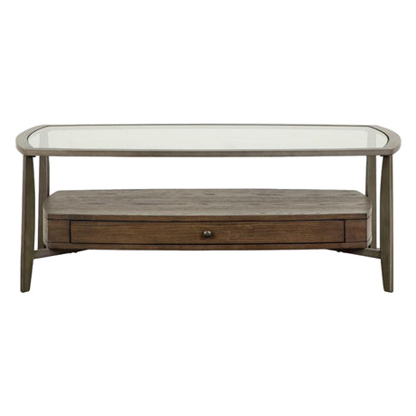 Table basse Ardis en verre, bois et métal gris