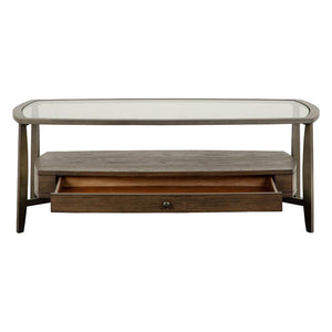 Table basse Ardis en verre, bois et métal gris