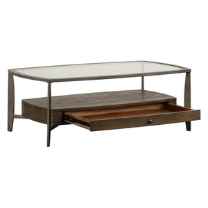 Table basse Ardis en verre, bois et métal gris