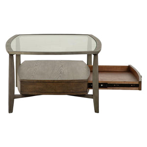 Table basse Ardis en verre, bois et métal gris