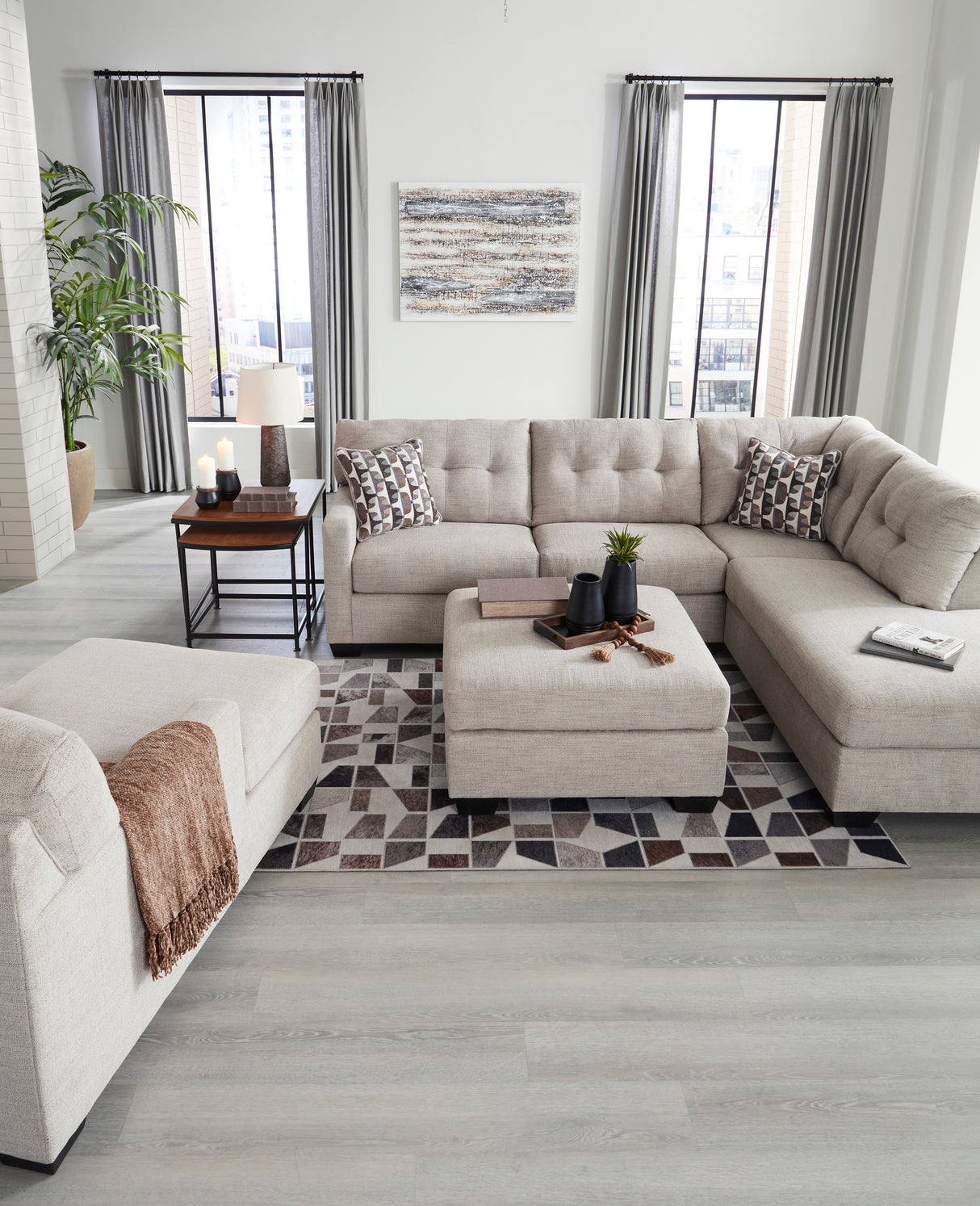 Ottoman surdimensionné Mahoney en tissu beige