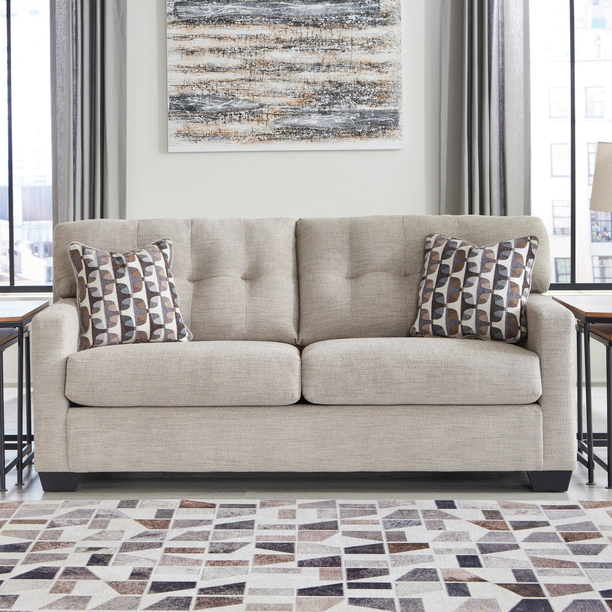 Sofa-lit double beige pâle tissu - Mahoney