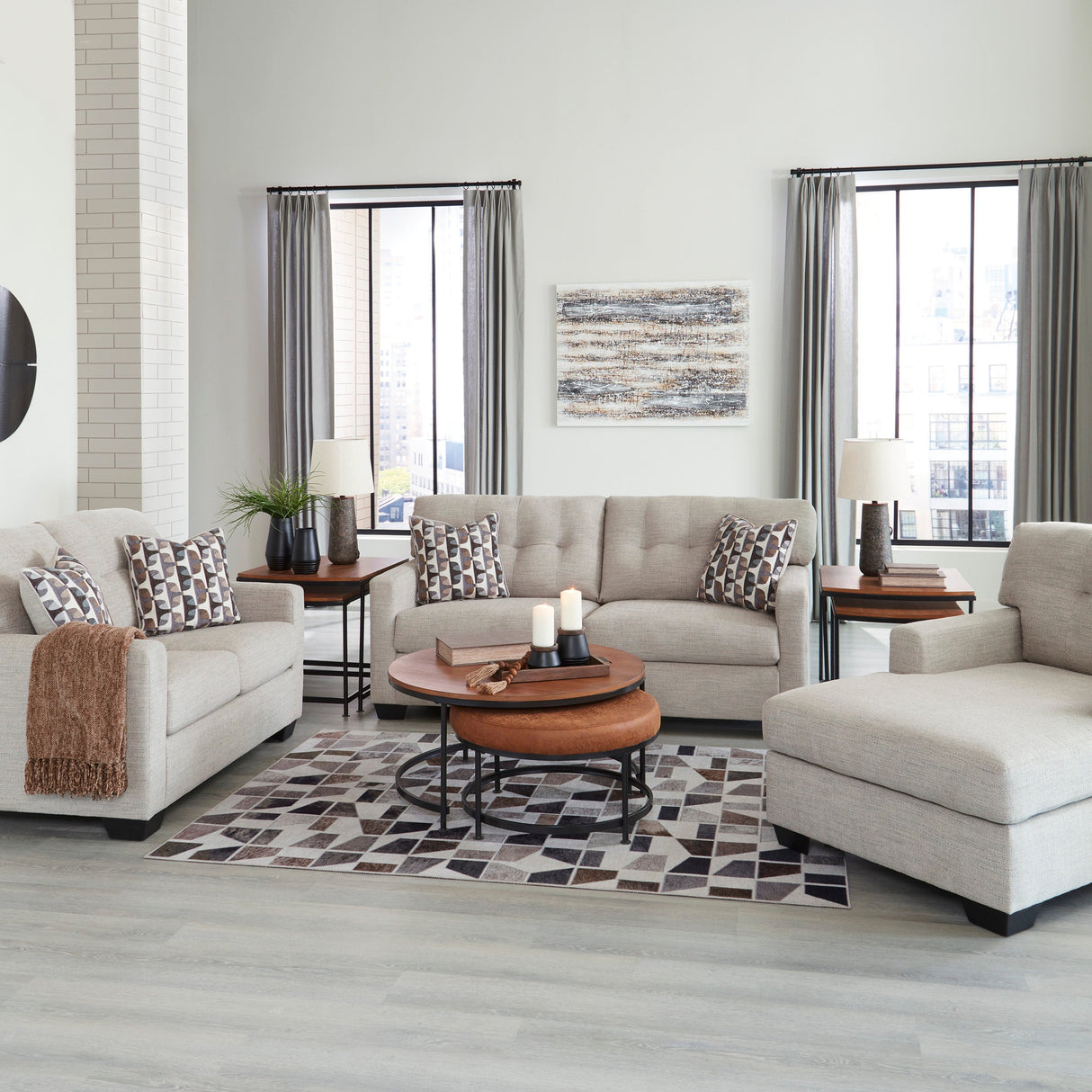 Sofa condo en tissu beige pâle - Mahoney