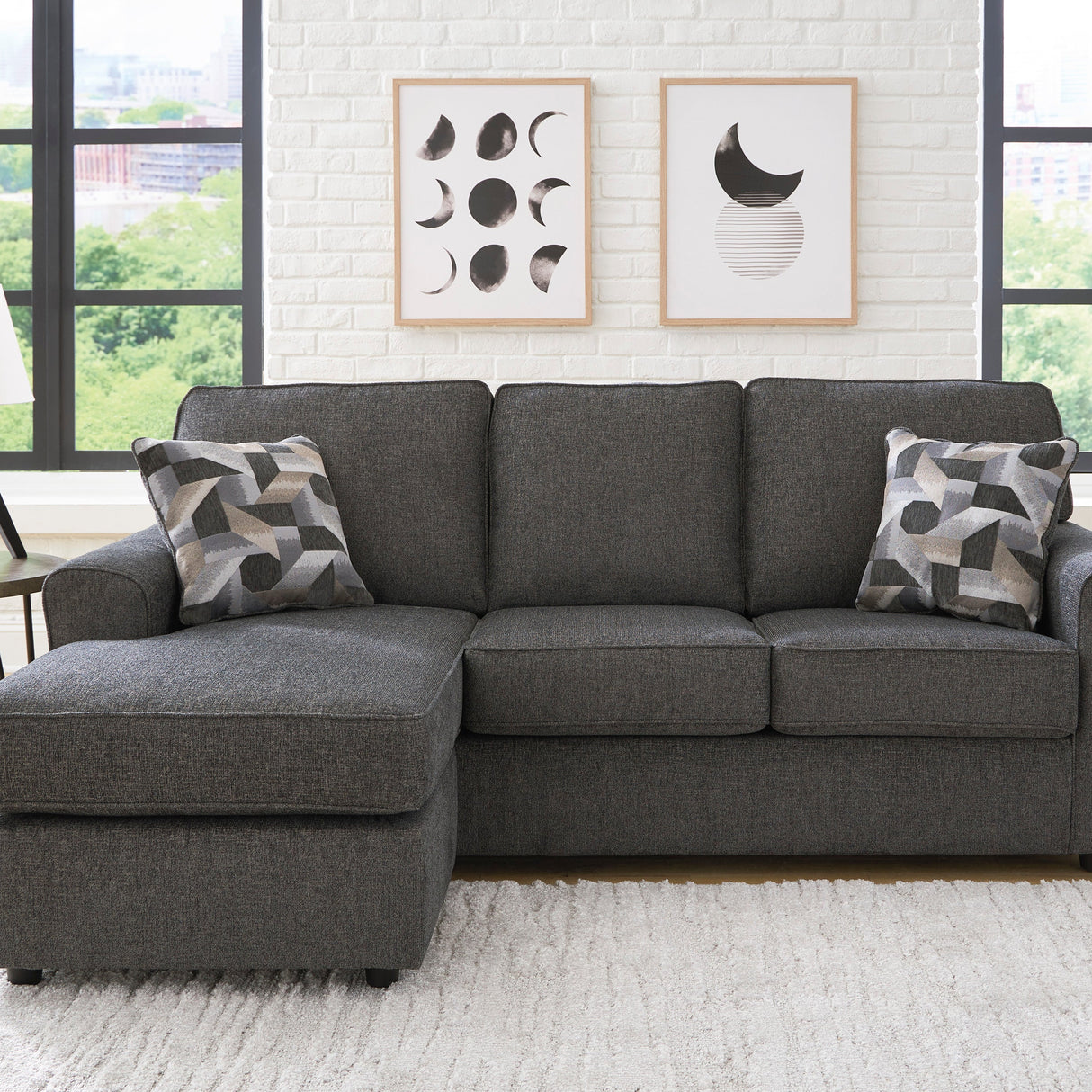 Sofa en tissu gris avec chaise longue - Cascilla