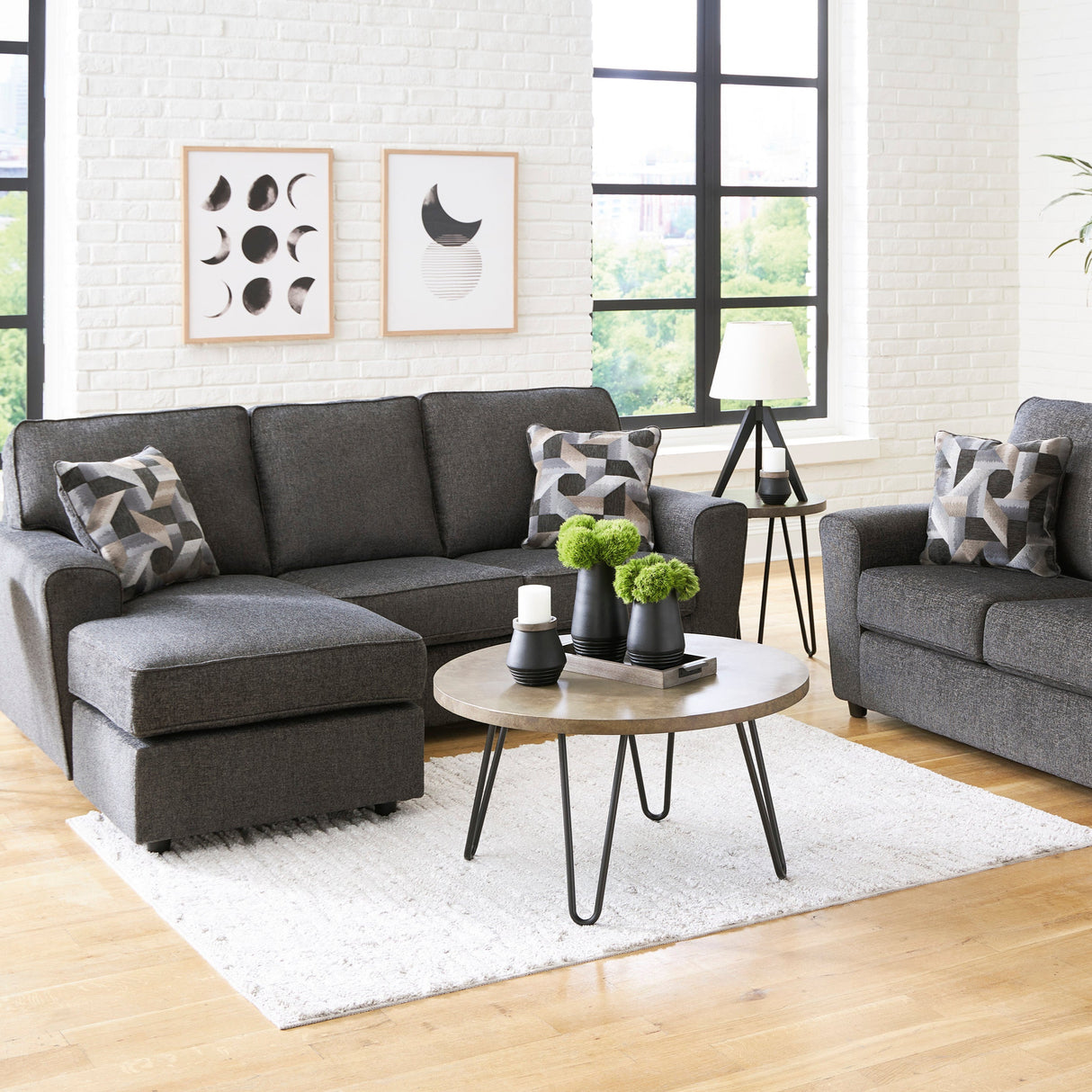 Sofa en tissu gris avec chaise longue - Cascilla