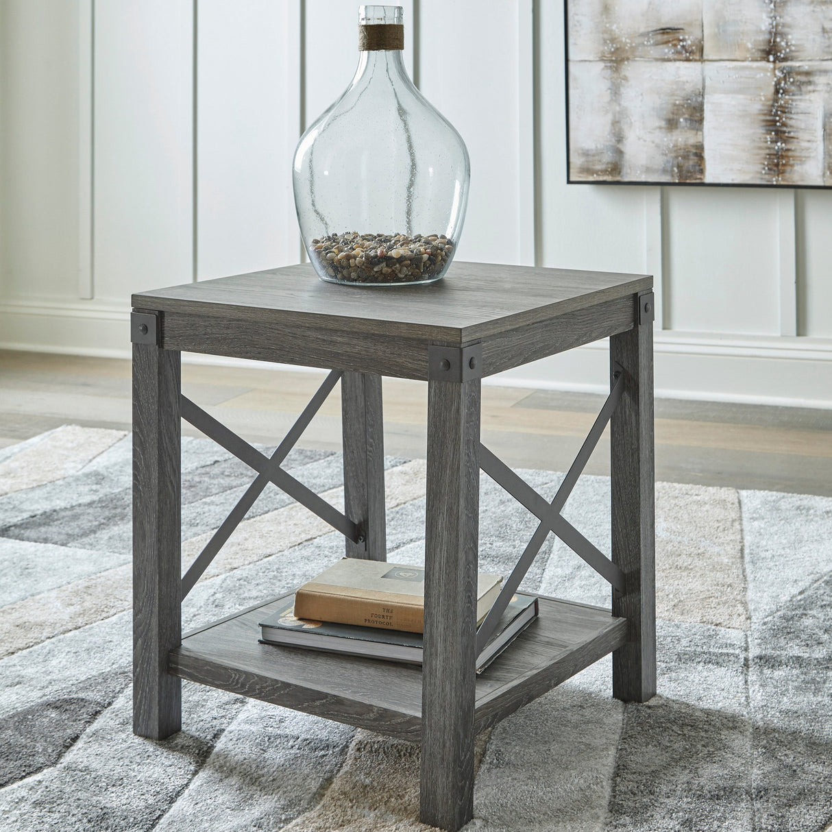 Table d'appoint stratifié brune grisâtre carré - Freedan