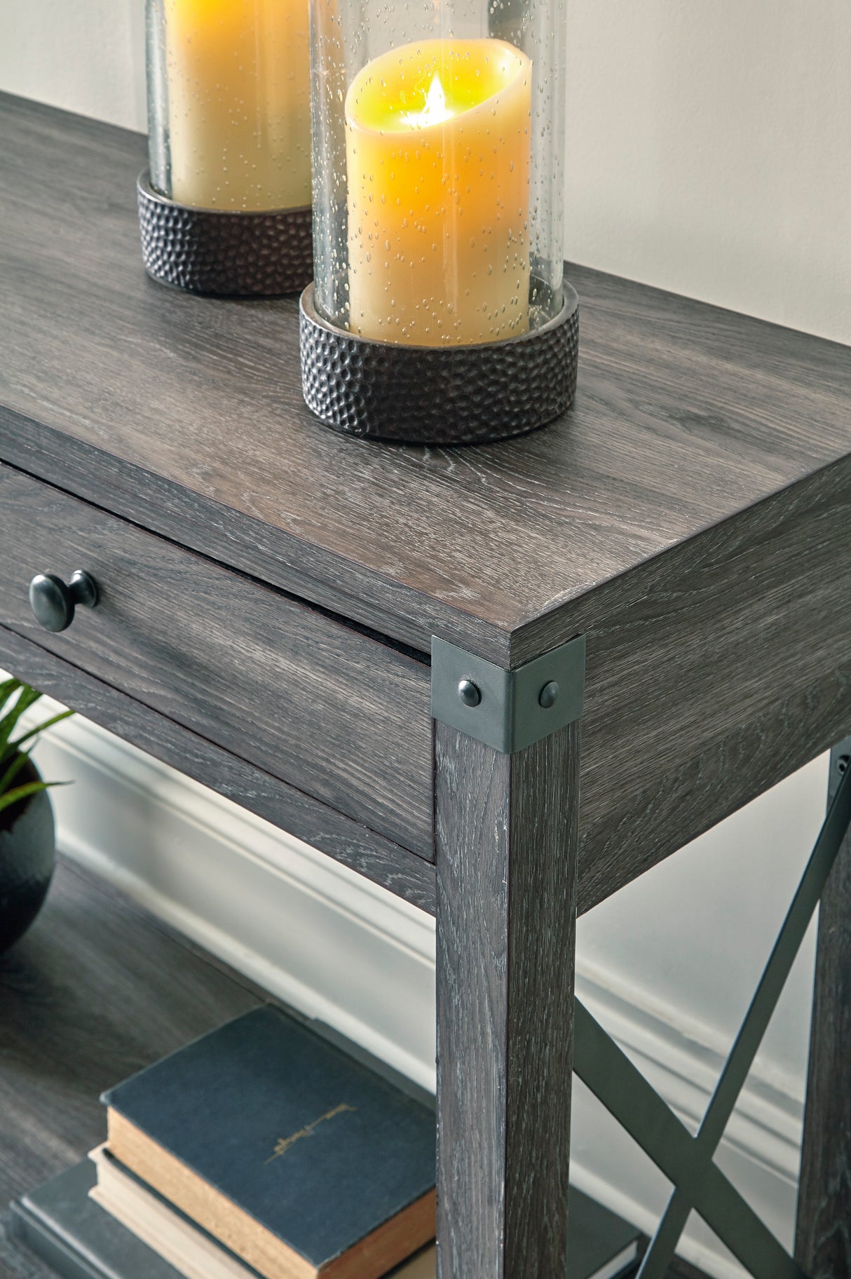 Table console Freedan en bois et métal grisâtre