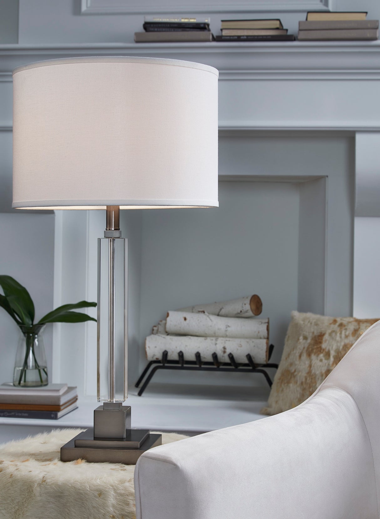 Lampe de table en cristal et métal argenté 29po - Deccalen