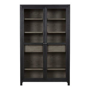 Armoire d'appoint en bois/placage de chêne bicolore avec 2 portes vitrées et 1 tiroir - Lenston