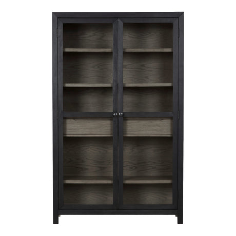 Armoire d'appoint en bois/placage de chêne bicolore avec 2 portes vitrées et 1 tiroir - Lenston