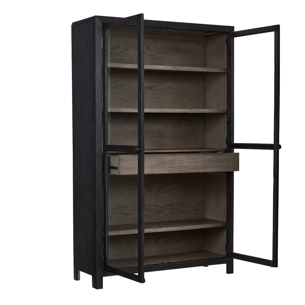 Armoire d'appoint en bois/placage de chêne bicolore avec 2 portes vitrées et 1 tiroir - Lenston