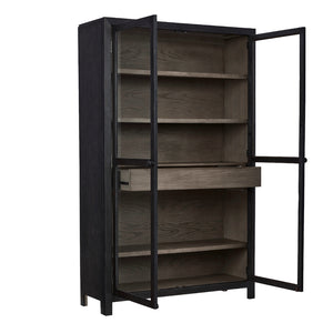 Armoire d'appoint en bois/placage de chêne bicolore avec 2 portes vitrées et 1 tiroir - Lenston