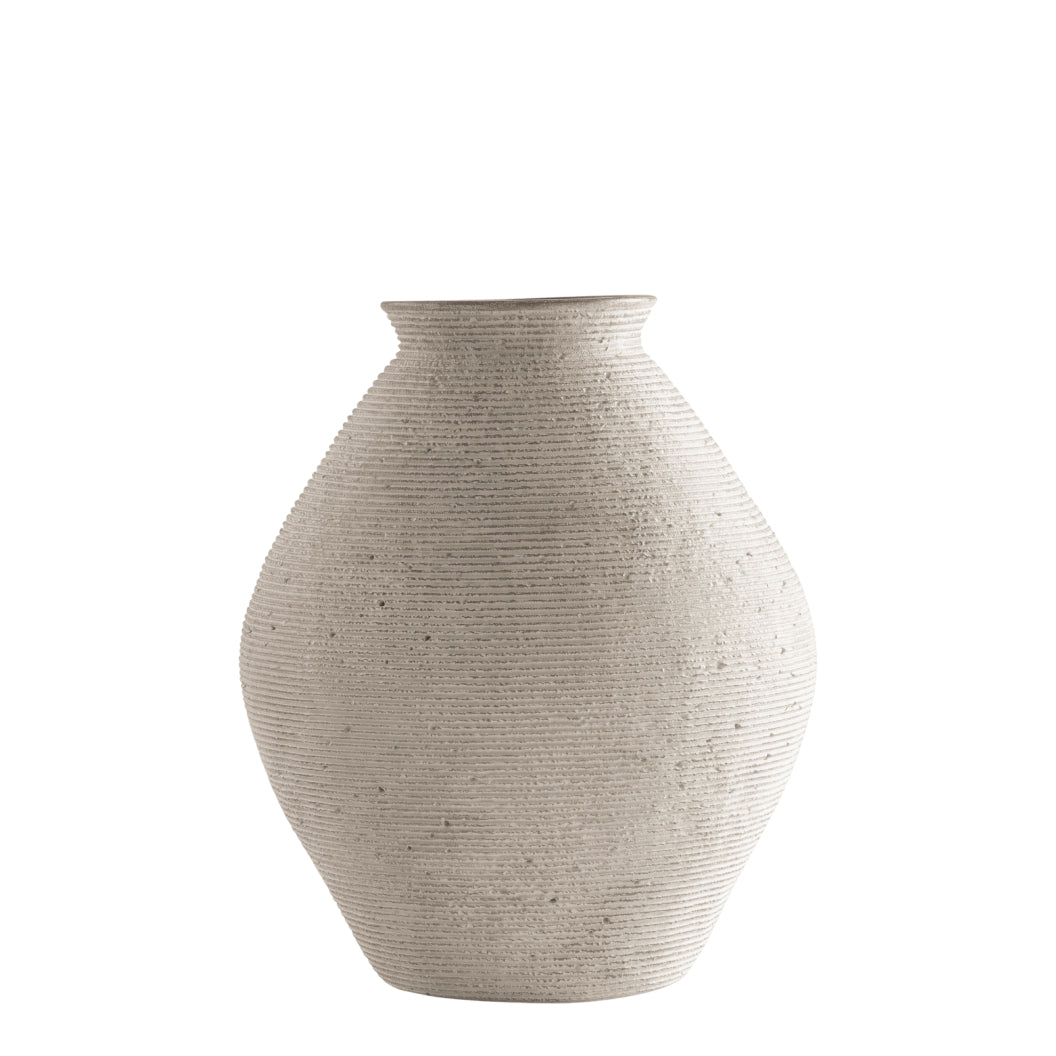 Petit vase en polyrésine d'une texture côtelée beige antique - Hannela