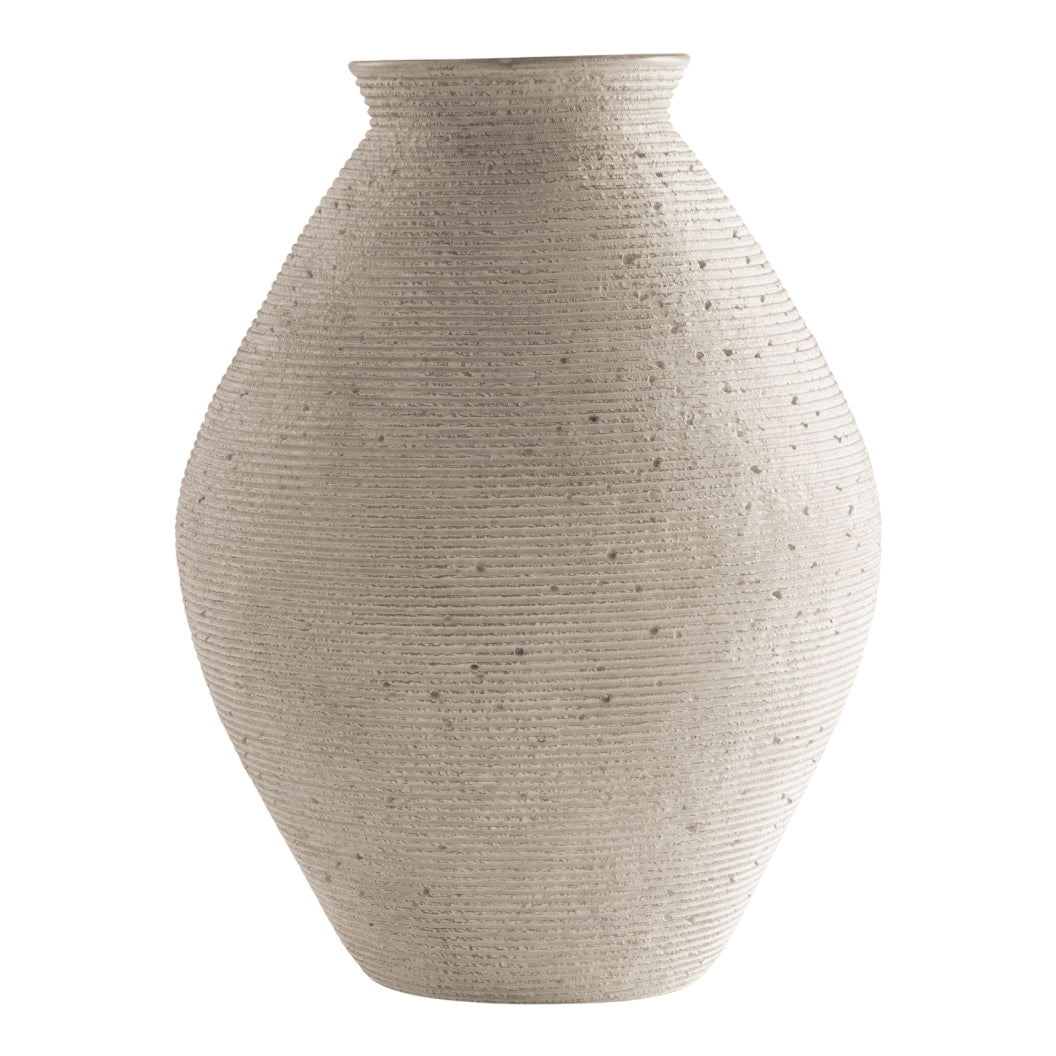 Grand vase en polyrésine d'une texture côtelée beige antique - Hannela