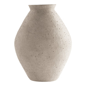 Grand vase en polyrésine d'une texture côtelée beige antique - Hannela
